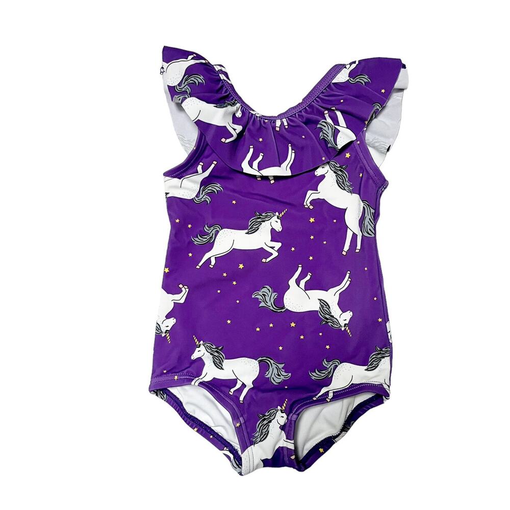 Hanna Andersson Purple Unicorn Ruffle One-Piece Swimsuit